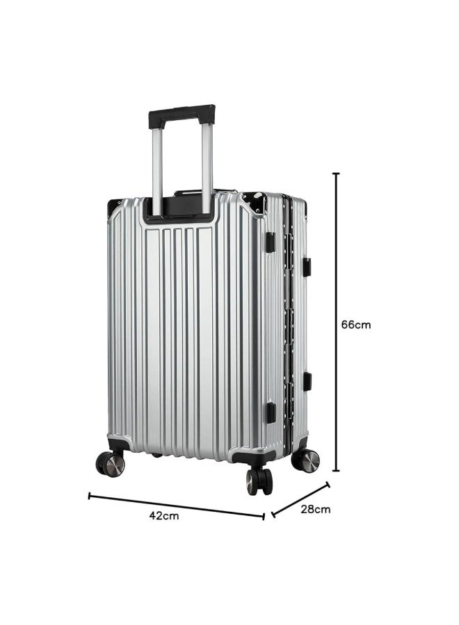 POGAGO Lightweight Aluminum Frame Polycarbonate Hard Case Luggage Set | 3-Piece Trolley Suitcase (20/24/28 Inch) | Silver Checked Luggage with 360° Double Spinner Wheels - Image 4